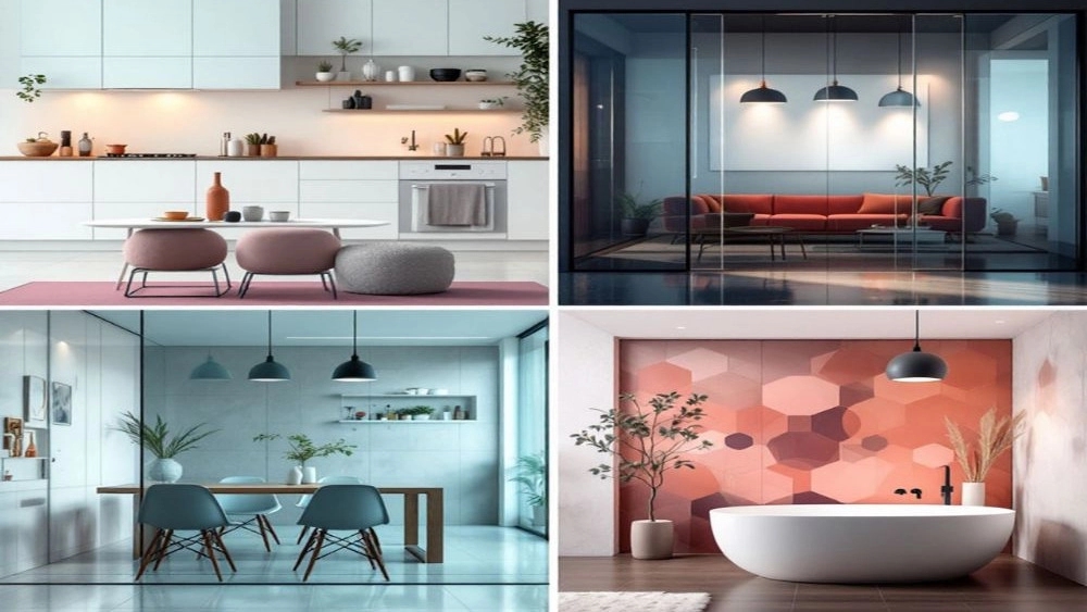 تطبيق Lacobel Glass في مطبخ الديكور الداخلي ، الطاولة ، الحمام والمكاتب